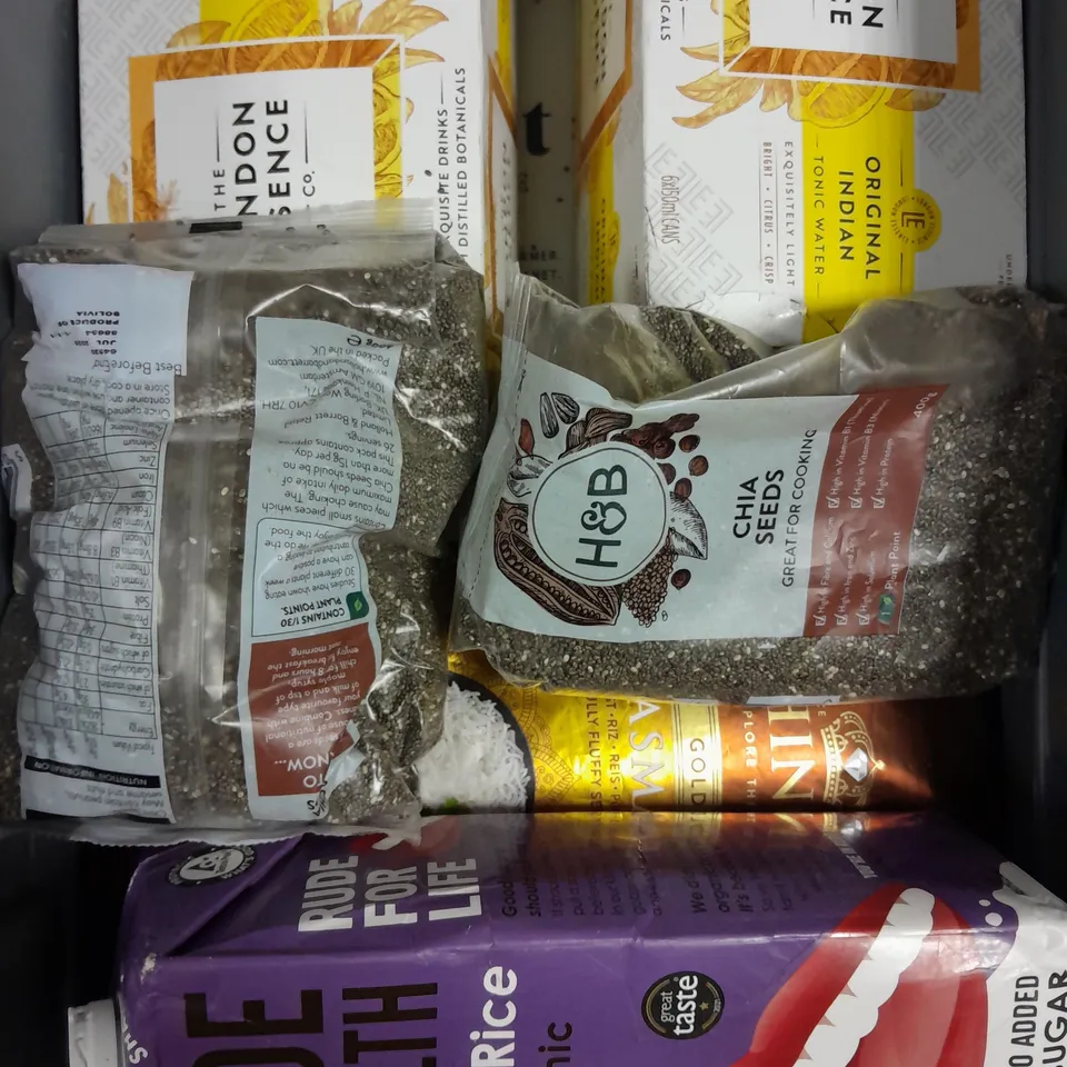 APPROXIMATELY 8 ASSORTED FOOD/DRINK PRODUCTS TO INCLUDE CHIA SEEDS, BROWN RICE MILK, PACT COFFEE ETC - COLLECTION ONLY 