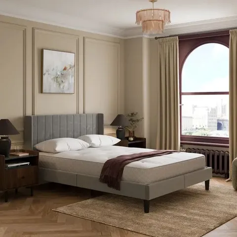 BOXED FOXON VELVET BED FRAME - GREY VELVET // DOUBLE SIZE (1 BOX)