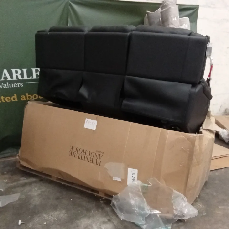 PALLET TO CONTAIN AN INCOMPLETE CORNER SOFA PART AND DAMAGED FAUX LEATHER RECLINER SOFA 