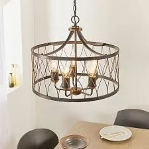 BRAND NEW BOXED HEYSIDE BLACK AND RUSTIC BRONZE DECORATIVE 5 LIGHT CEILING PENDANT