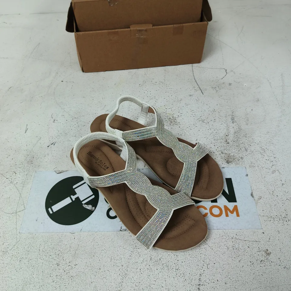 HEAVENLY SOLES BY JD WILLIAMS WOMEN'S WHITE RHINESTONE SANDALS, UK 9 (EU 43, EW)