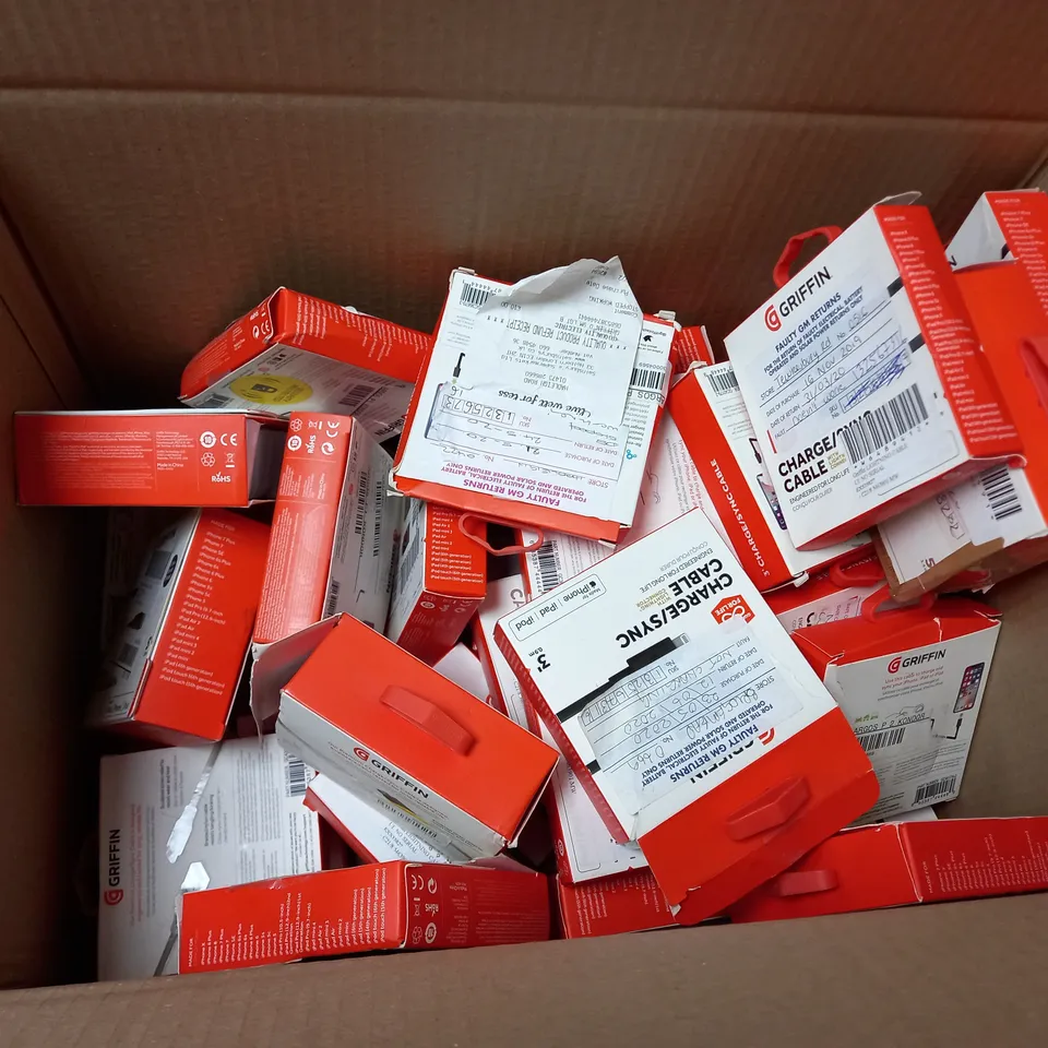 APPROXIMATELY 20 BOXED GRIFFIN CHARGINGCABLES TO INCLUDE USB TO LIGHTNING CONNECTOR, PREMIUM CHARGE CABLE, ETC