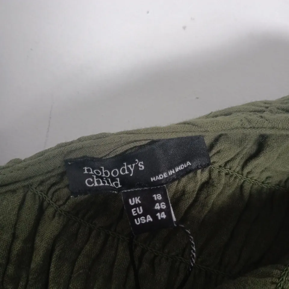 NOBODY'S CHILD OLIVE GREEN SMOCKED DRESS – UK 18