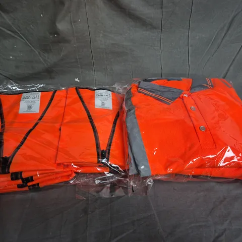 BOX OF ASSORTED HI-VIS JACKETS AND T-SHRTS IN VARIOUS SIZES