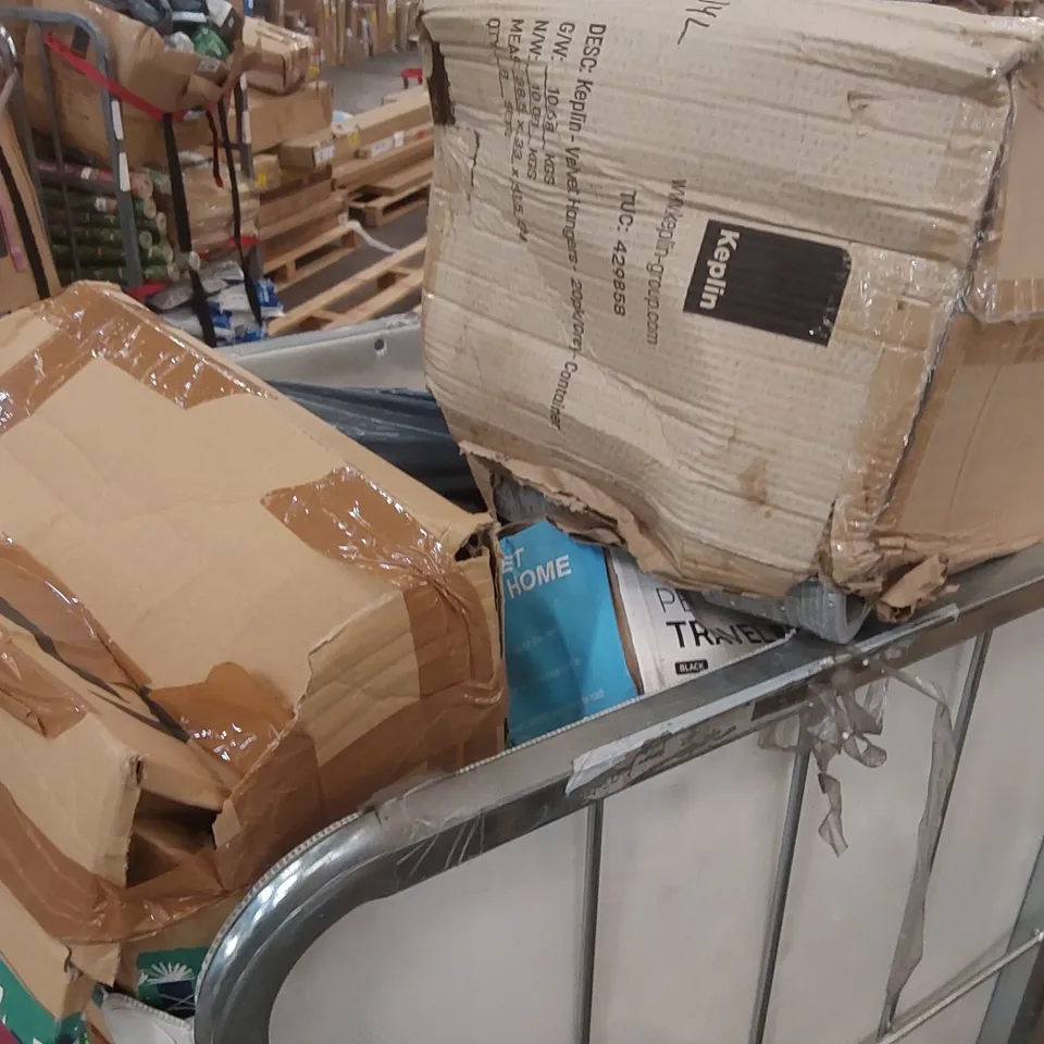 CAGE OF ASSORTED CONSUMER PRODUCTS INCLUDING: CLOTHES HANGERS, DEHUMIDIFIERS, GIFT BAGS ECT // CAGE NOT INCLUDED 