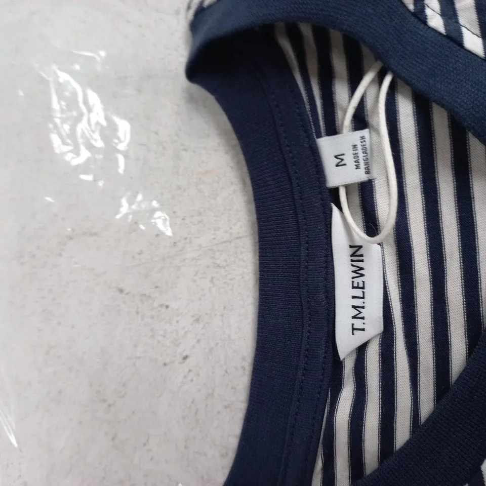 T.M. LEWIN NAVY & WHITE STRIPED T-SHIRT – MEN'S, SIZE M