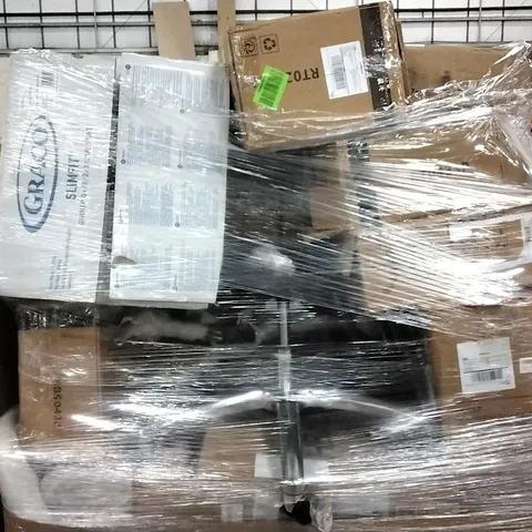 PALLET OF ASSORTED ITEMS INCLUDING WIAIO ROLLING STOOL, YONISEE OFFICE CHAIR, KKTONER ROLLING STOOL, SURROND SOUND GAMING CHAIR, GRACO SLIM FIT CAR SEAT 