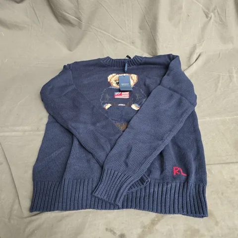 POLO RALPH LAUREN KNIT TEDDY BEAR JUMPER IN NAVY SIZE L