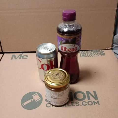 APPROXIMATELY 7 ASSORTED FOOD AND DRINK ITEMS TO INCLUDE CARR MILL, DIET COKE, RIBENA ETC