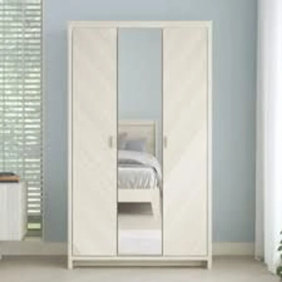 BOXED KIMBERLEY 3 DOOR MANUFACTURED WOOD WARDROBE - WHITE (2 BOXES)