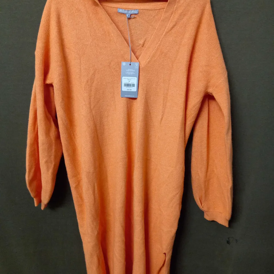 OLIVER BONAS ORANGE OPEN COLLAR MIDI DRESS - MEDIUM