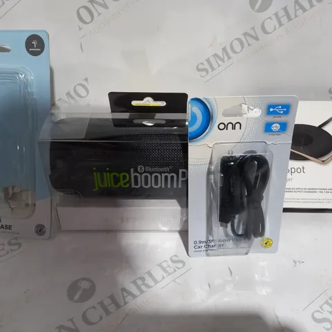 LOT OF ASSORTED ITEMS TO INCLUDE - PHONE CASES - BLUETOOTH SPEAKER - WIRELESS CHARGER - CAR CHARGERS