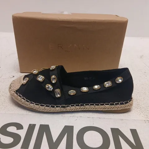 ERYNN PARIS BLACK EMBELLISHED ESPADRILLE SHOE – WOMEN’S, UK 5.5 (EU 38) (BQ-12)