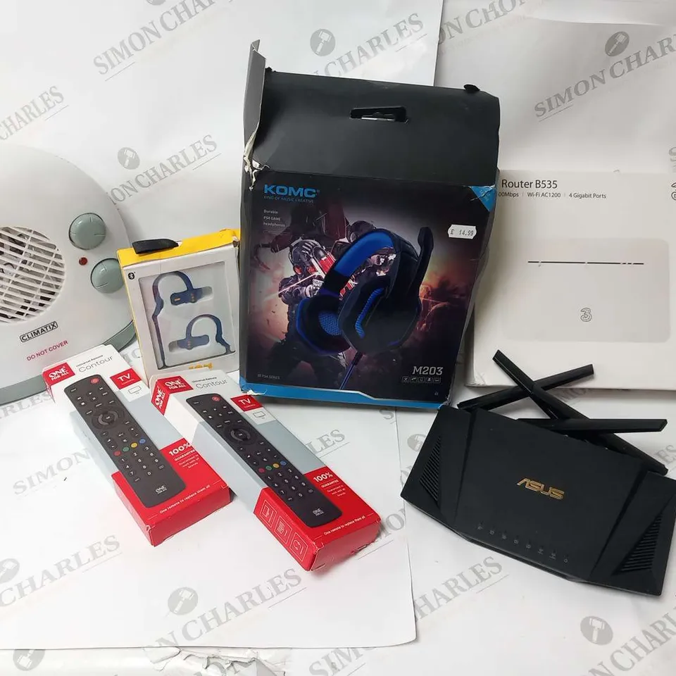 APPROXIMATELY 8 ASSORTED ELECTRICAL PRODUCTS TO INCLUDE; ONE FOR ALL REMOTES, KOMC HEADPHONES AND THREE 4G ROUTER