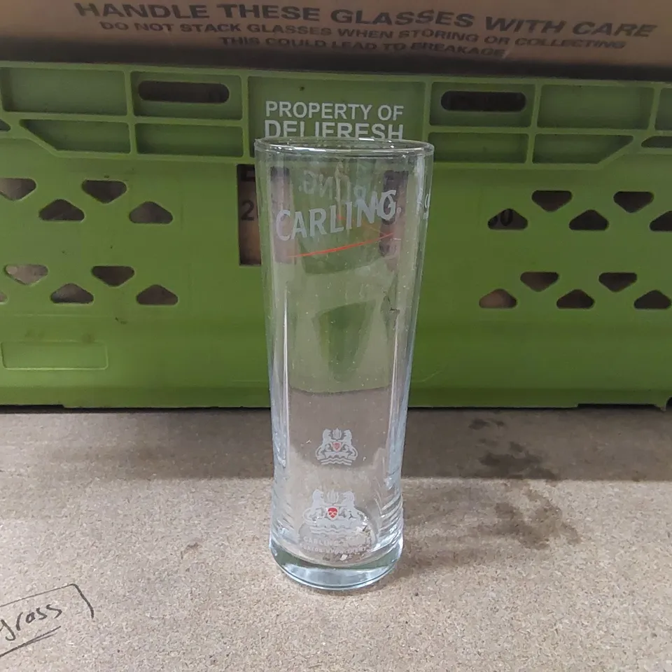 BOX OF APPROXIMATELY 19x CARLING NUCLEATED HALF PINT GLASSES