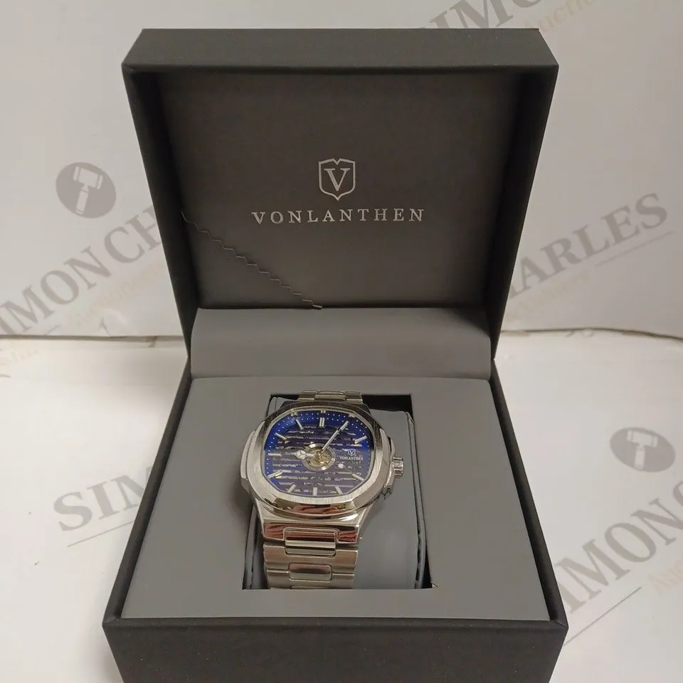 MENS VONLANTHEN AUTOMATIC WATCH – SKELETON DIAL – STAINLESS STEEL STRAP – GLASS EXHIBITION BACK CASE