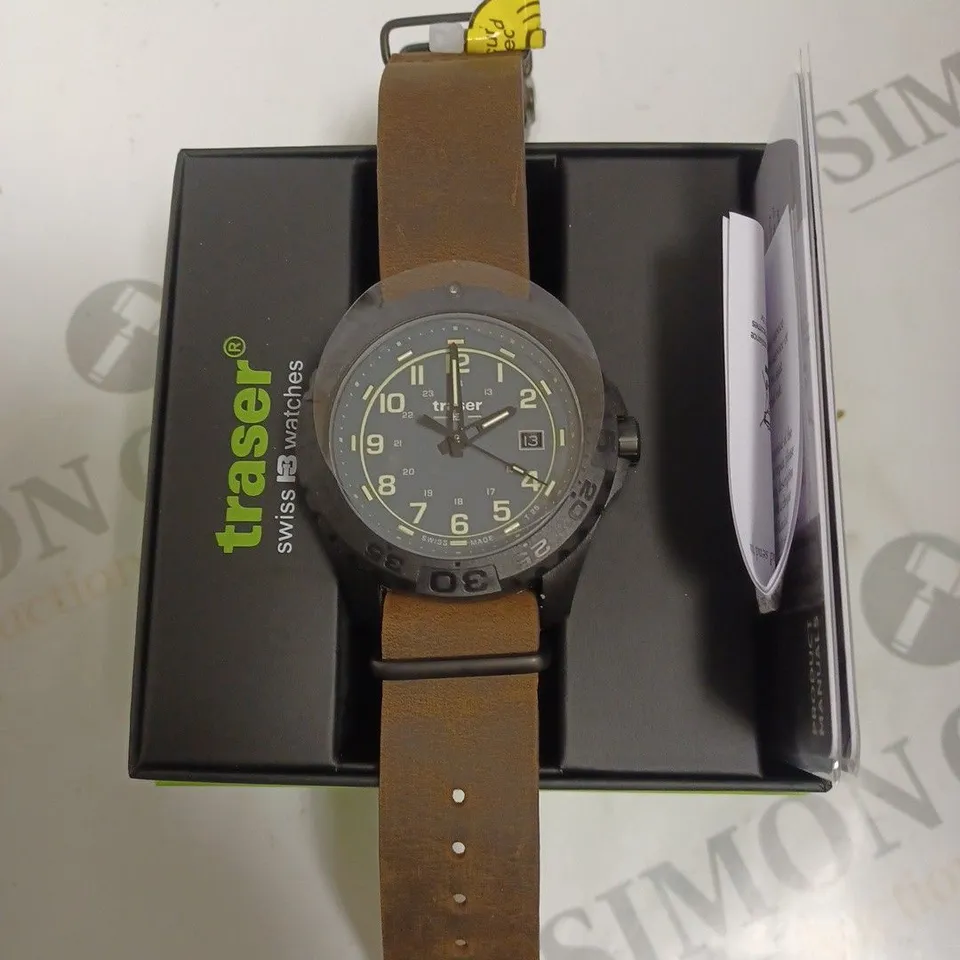 BOXED TRASER GENUINE LEATHER STRAP WATCH BROWN