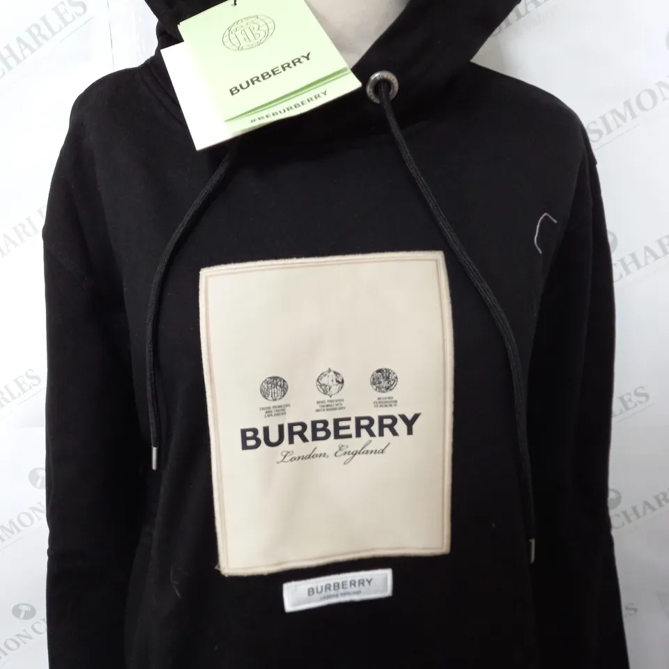 BURBERRY LOGO GRAPHIC HOODIE IN BLACK SIZE L