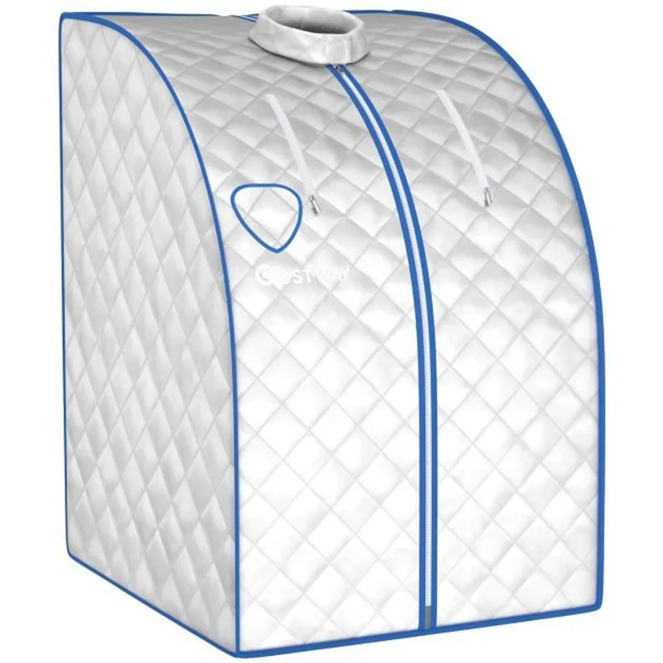 BOXED COSTWAY 3L PORTABLE STEAM SAUNA WITH 9-LEVEL TEMPERATURE AND FOLDING CHAIR - SILVER