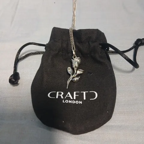 CRAFTD LONDON ROSE PENDANT NECKLACE – SILVER-TONE
