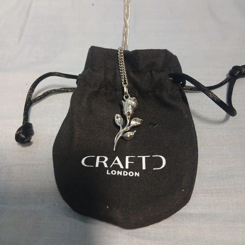 CRAFTD LONDON ROSE PENDANT NECKLACE – SILVER-TONE