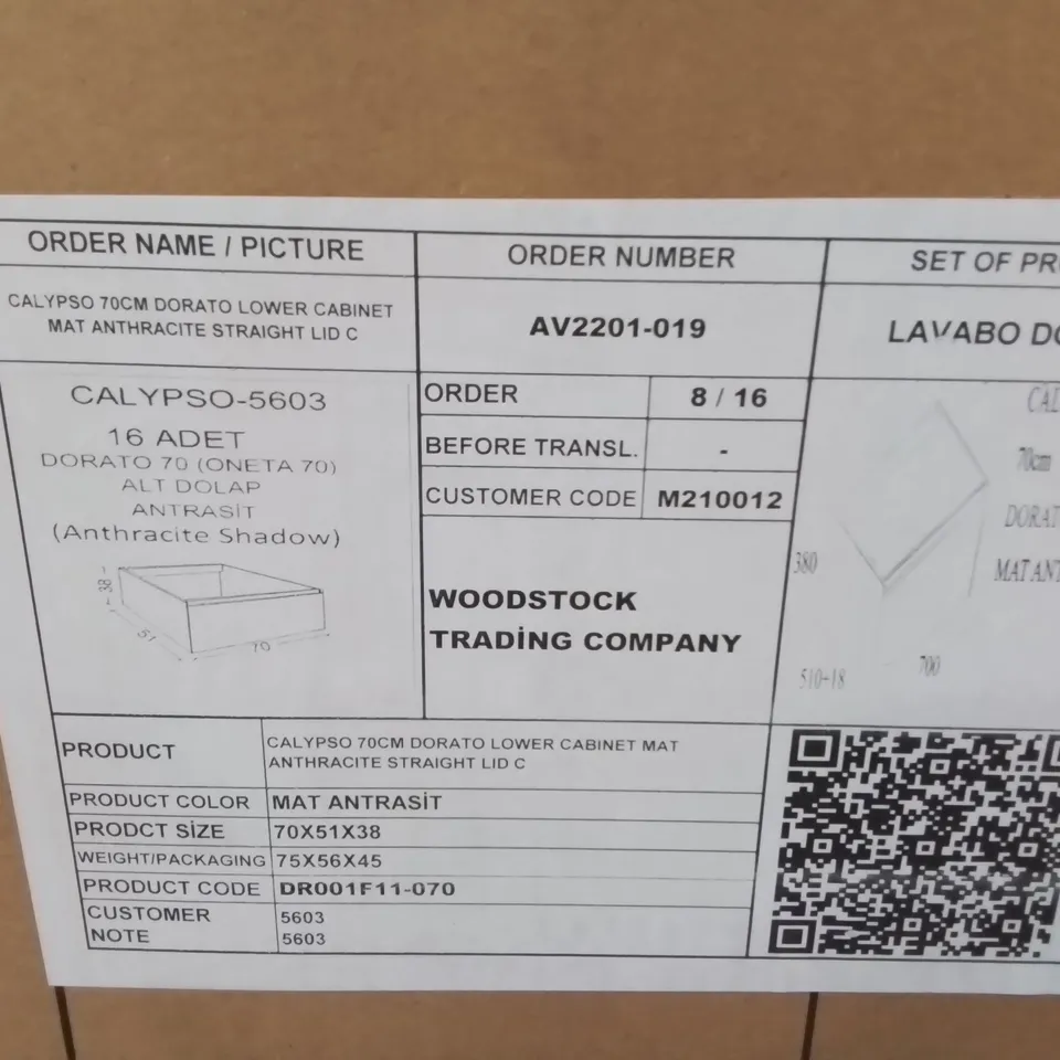 LOT OF 4 BOXED CALYPSO 70CM DORATO LOWER CABINETS IN ANTHRACITE