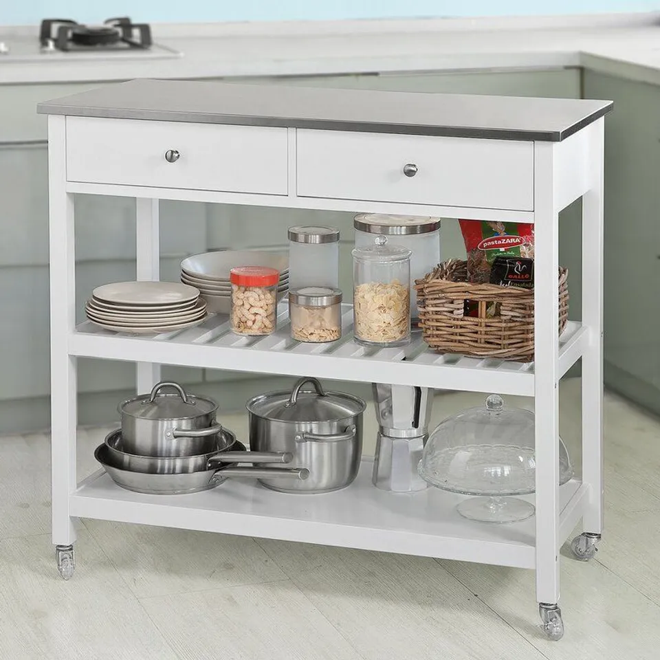 BOXED BLOSSOM KITCHEN ISLAND WITH STAINLESS STEEL TOP