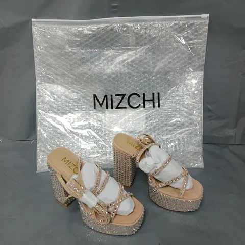 BAGGED PAIR OF MIZCHI CALVIA CRYSTAL PLATFORM HEELS UK 1 