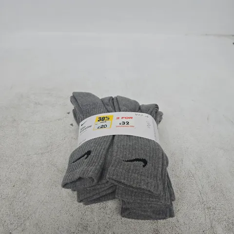 NIKE 6 PACK GREY SOCKS UK 8 - 11