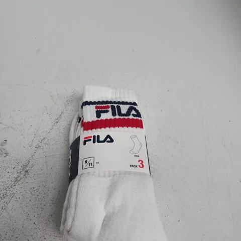 FILA CREW SOCKS UK 8–11 – PACK OF 3 – WHITE WITH RED AND NAVY TRIM