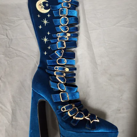 BOXED KOI CYBERSPACE CELESTIAL LONG BOOTS IN BLUE - UK 6