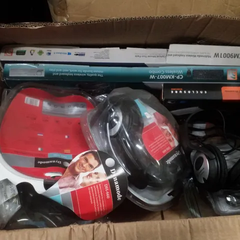 PALLET CONTAINING ASSORTED IT & NETWORKING PRODUCTS INCLUDING HEADSETS, 2.5" EXTERNAL SATA HARD DISK ENCLOSURE, KEYBOARD AND MOUSE SETS & PC POWER SUPPLIES