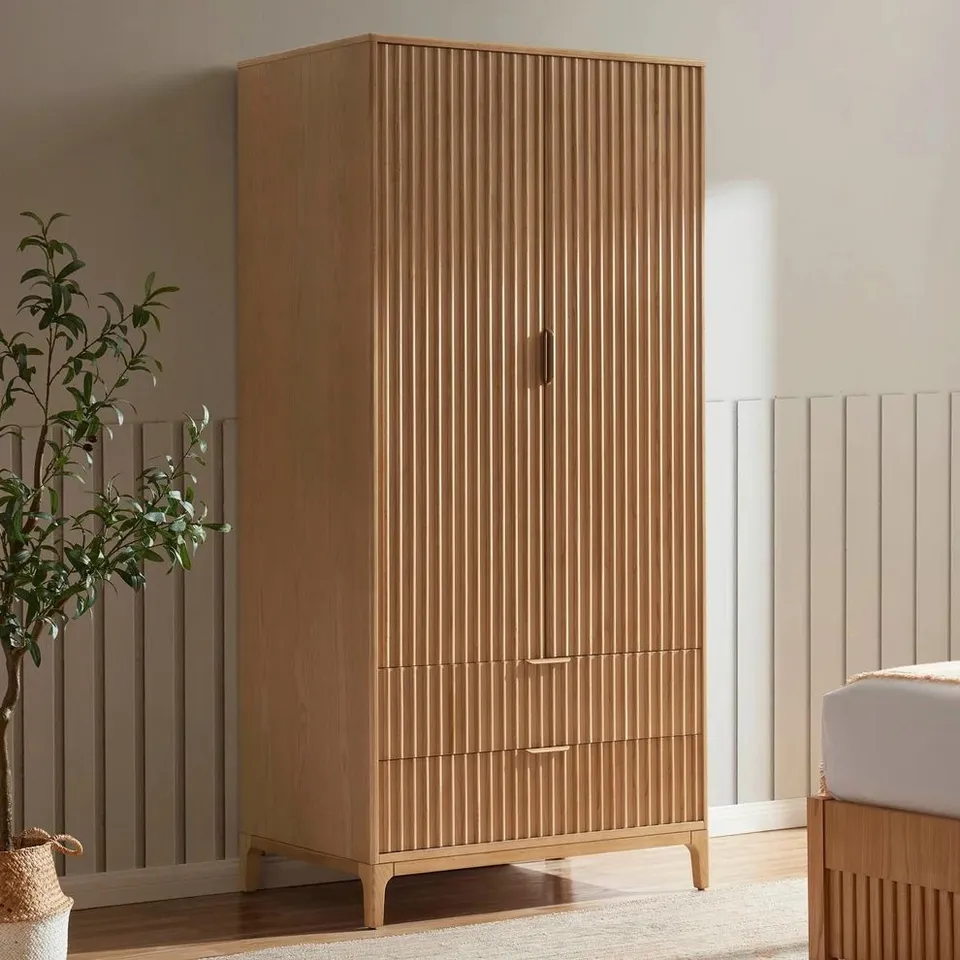 BOXED DUSK ELENA ASH 2 DOOR WARDROBE WITH DRAWERS - LIGHT WOOD (2 BOXES)