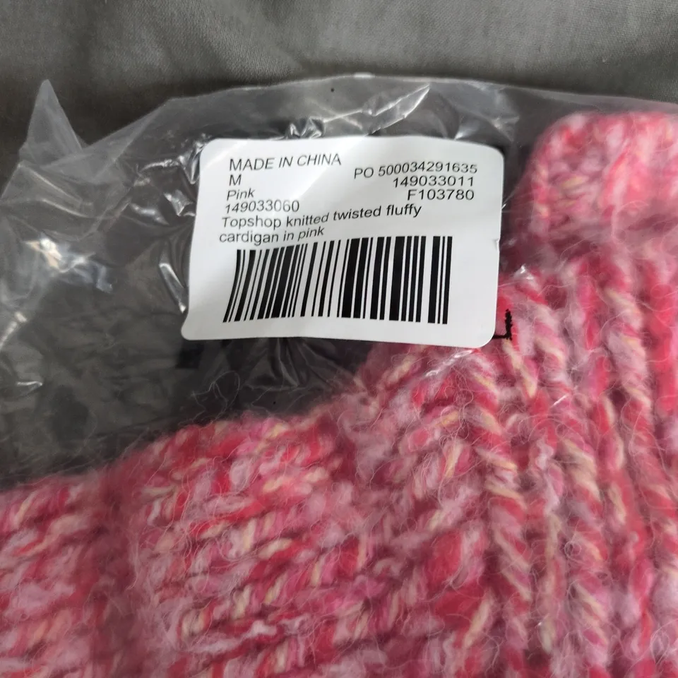 TOPSHOP PINK KNITTED TWISTED FLUFFY CARDIGAN – SIZE M