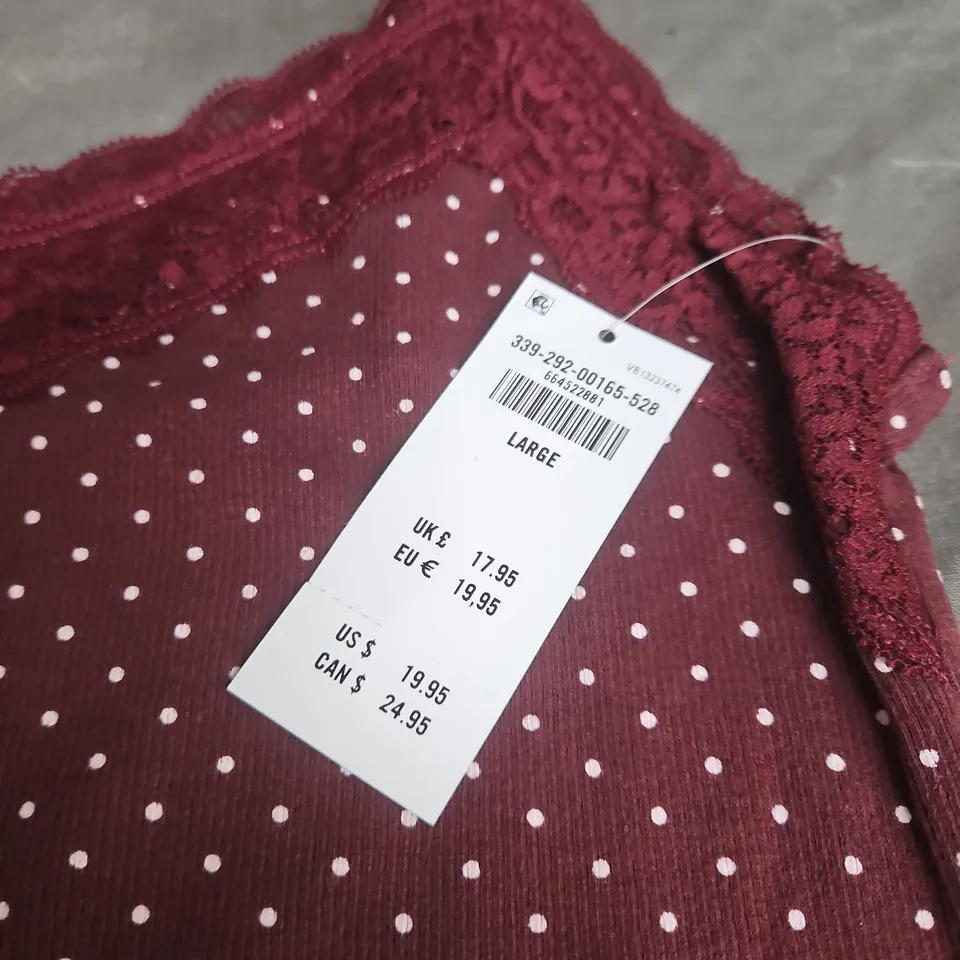 HOLLISTER SET OF 2 WOMEN’S LACE TRIM CAMI TOPS – BURGUNDY POLKA DOT & NAVY, SIZE L