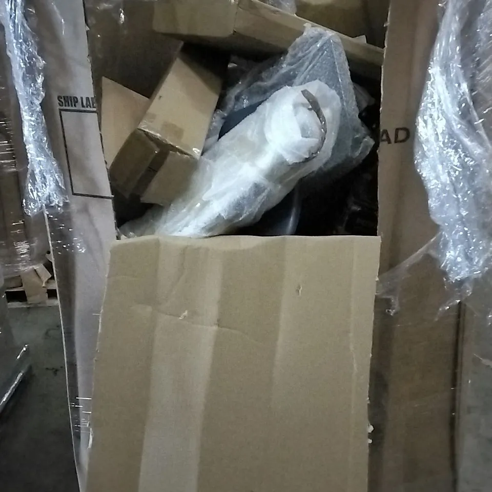 PALLET OF UNPROCESSED ITEMS TO INCLUDE  TOTAL UPPERBODY WORKOUT BAR, SCORPIO TODDLER BED WHITE, AND FLEX 4 PIECE CAR MATT