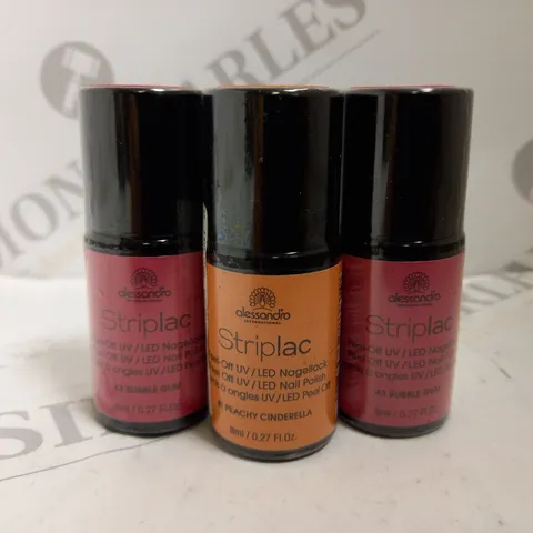 BOX OF APPROX 50 X 8ML ALESSANDRO STRIPLAC PEEL-OFF UV LED NAIL POLISH #81 PEACHY CINDERELLA & #43 BUBBLE GUM 