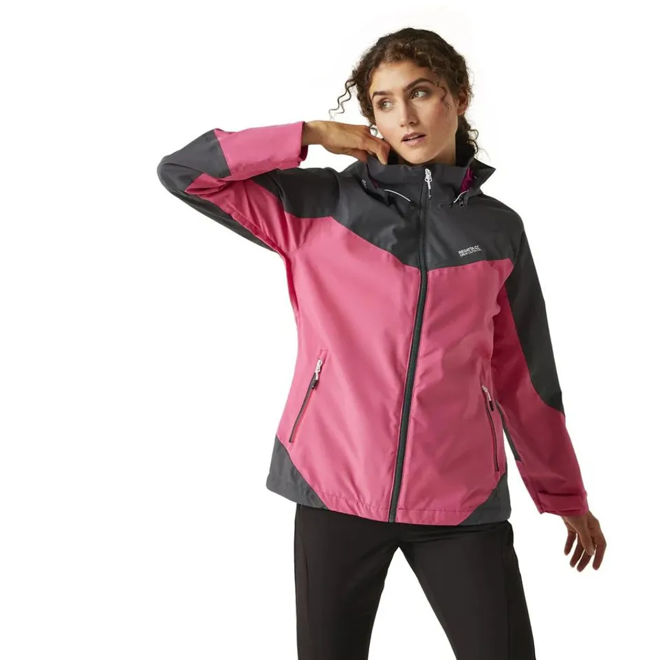 REGATTA WOMENS BOSFIELD II WATERPROOF JACKET - FLAMINGO PINK / GREY - UK SIZE 8 