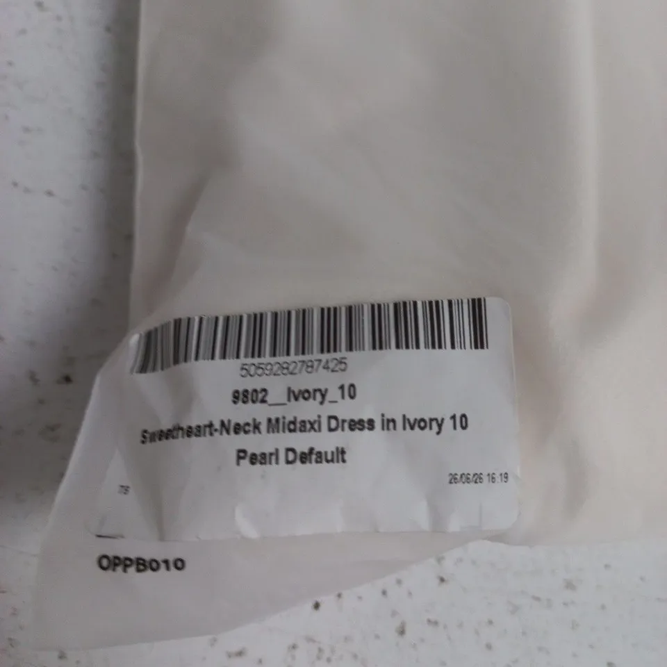 OH POLLY SWEETHEART-NECK MIDAXI DRESS IN IVORY – UK 10