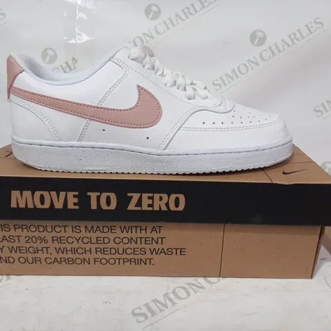 BOXED PAIR OF NIKE COURT VISION LO NN SHOES IN WHITE/PINK UK SIZE 7.5