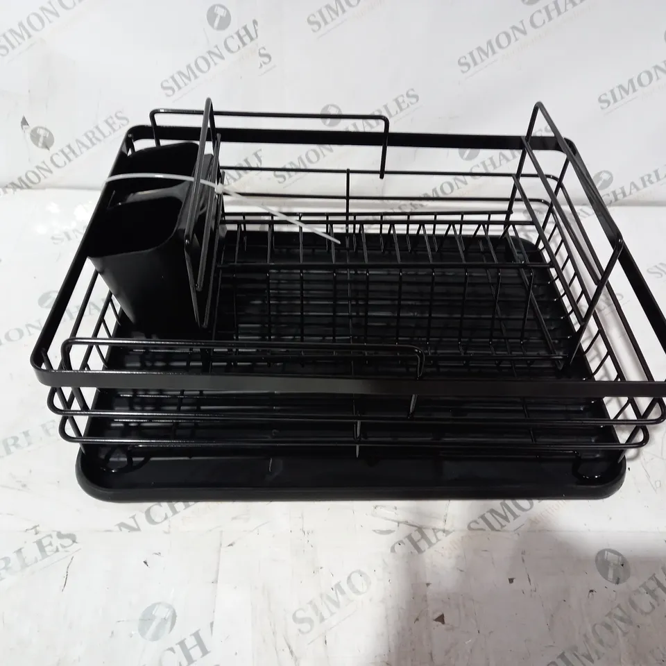 BLACK METAL DISH RACK WITH DRAINING BOARD 