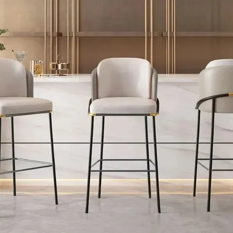 BOXED LINENIC LIGHT GREY PU LEATHER BAR STOOL