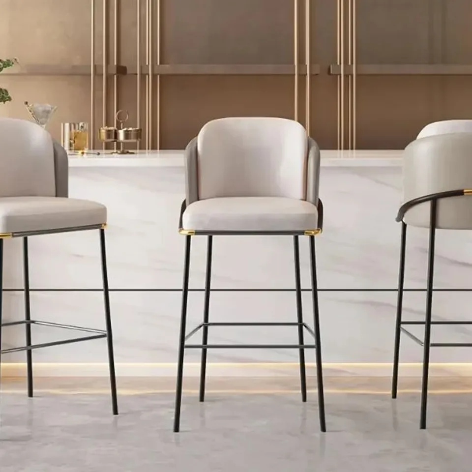 BOXED LINENIC LIGHT GREY PU LEATHER BAR STOOL