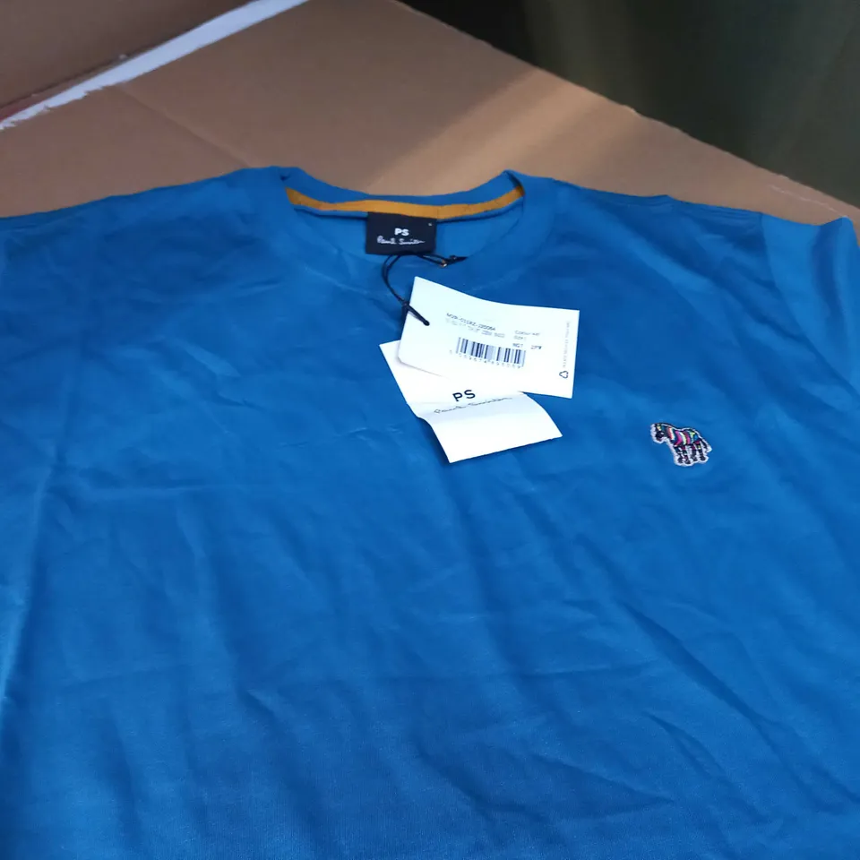 PAUL SMITH TEAL/ZEBRA BADGE CREW NECK TEE - LARGE