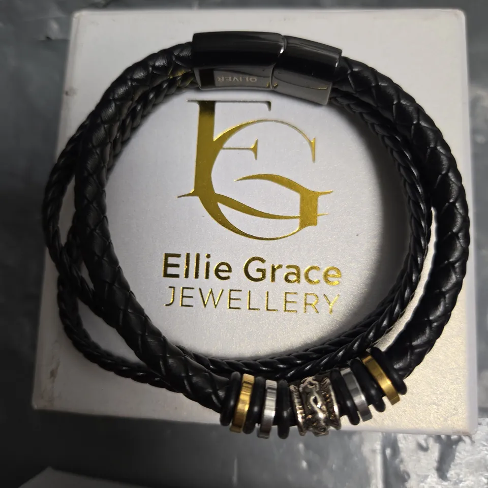 ELLIE GRACE JEWELLERY BLACK LEATHER BRACELET WITH BEAD ACCENTS