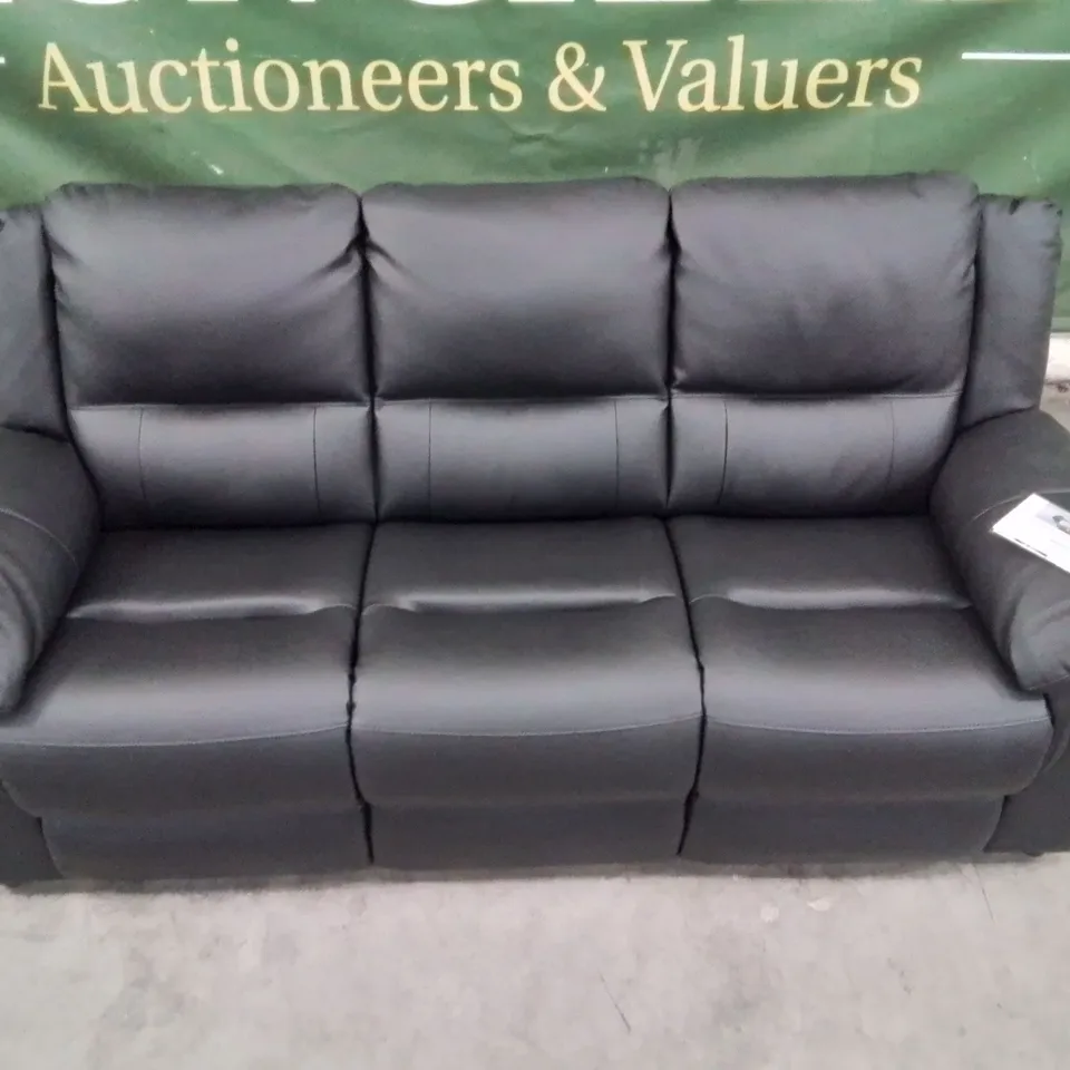 DESIGNER BLACK FAUX LEATHER ALBION FIXED 3 SEATER SOFA  RRP £699