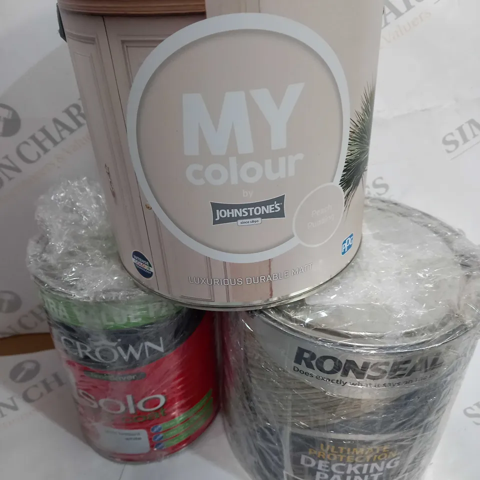 LOT OF 3 TINS OF PAINT / JOHNSTONES /RONSEAL /CROWN  / COLLECTION ONLY 