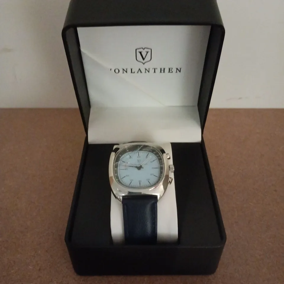 VONLANTHEN AVIATION WATCH FEATURING A BLUE DIAL AND A NAVY LEATHER STRAP