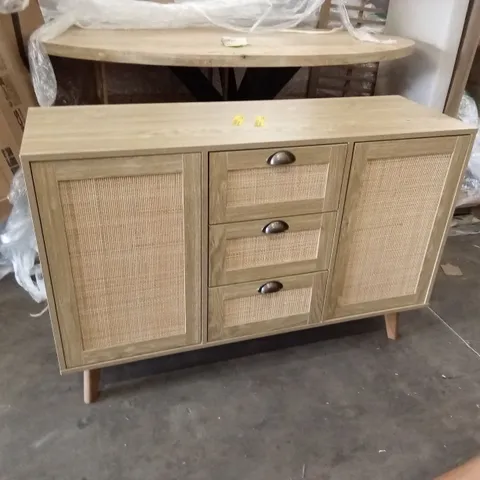 DESIGNER 3-DRAWER 2-DOOR ACCENT NATURE RATTAN CABINET