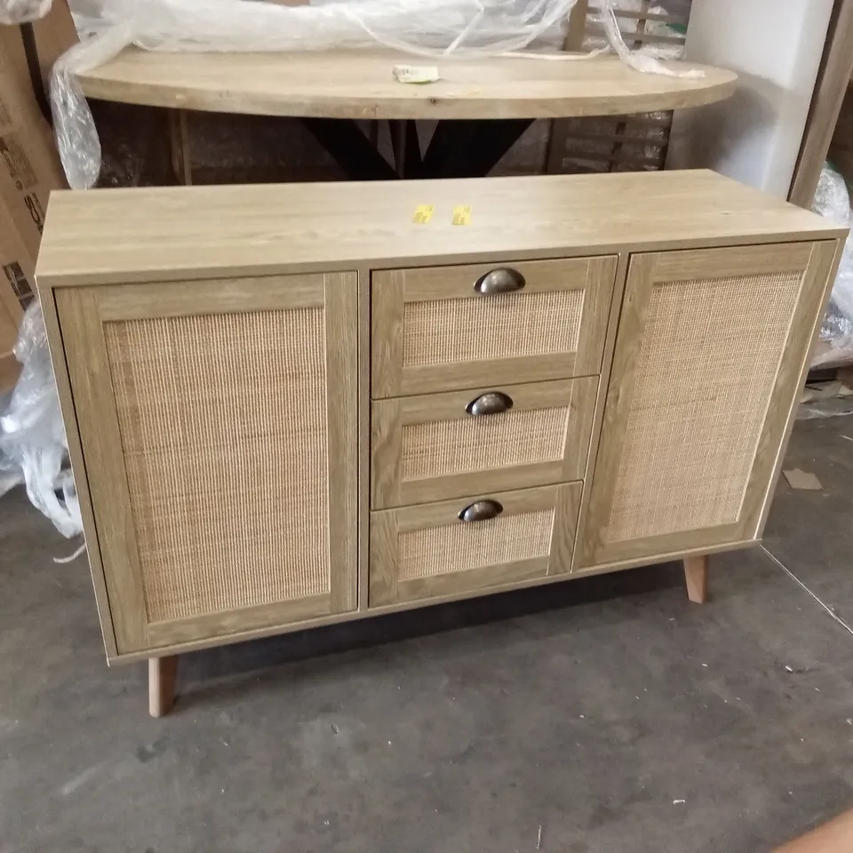 DESIGNER 3-DRAWER 2-DOOR ACCENT NATURE RATTAN CABINET